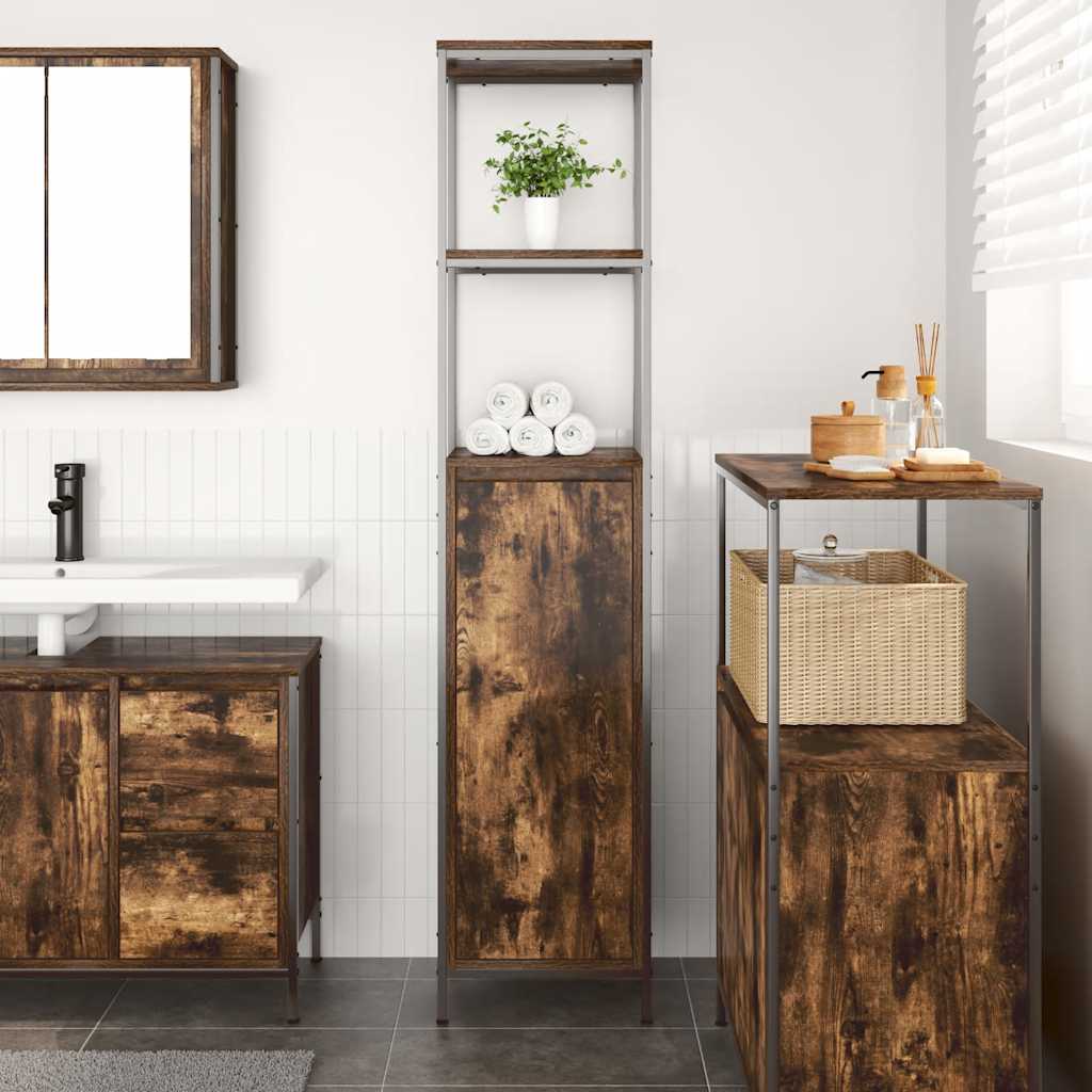 vidaXL Bathroom Cabinet with Shelves Smoked Oak 36x35x165 cm 3