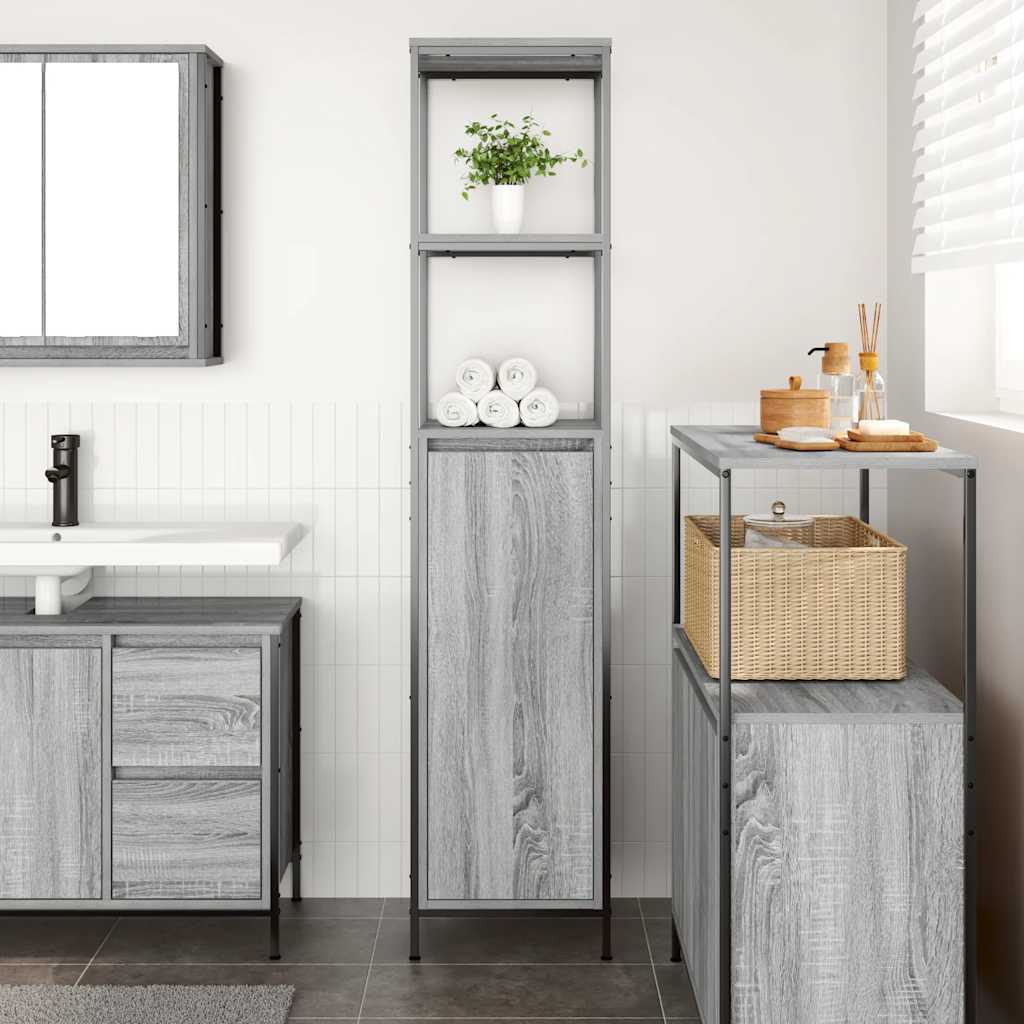 vidaXL Bathroom Cabinet with Shelves Grey Sonoma 36x35x165 cm 3