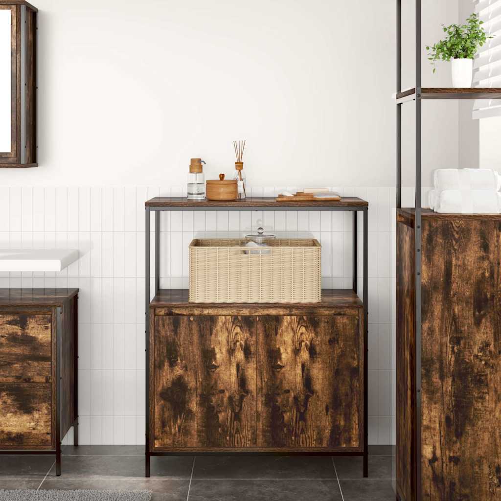 vidaXL Bathroom Cabinet with Shelves Smoked Oak 76.5x35x95 cm 3