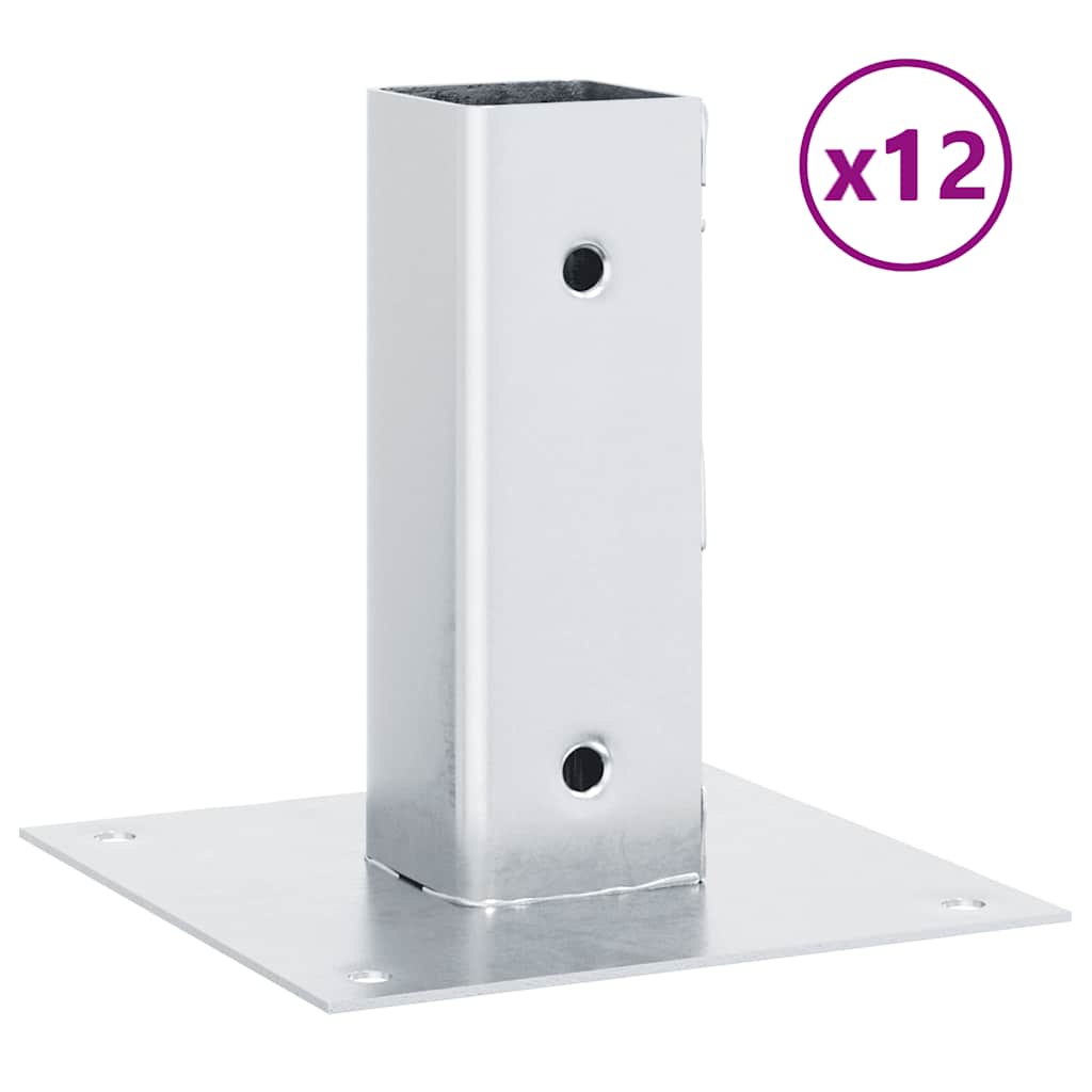 vidaXL Post Bases Square 12 pcs Silver 46x46 mm Galvanised Steel 2