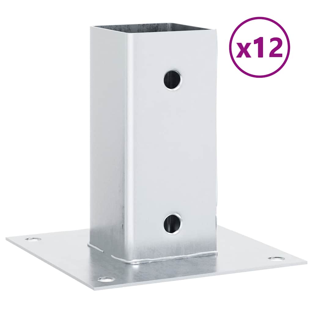 vidaXL Post Bases Square 12 pcs Silver 71x71 mm Galvanised Steel 2