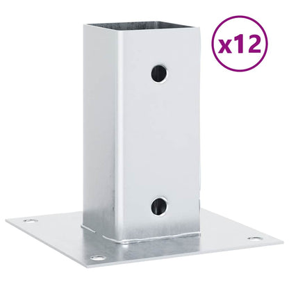 vidaXL Post Bases Square 12 pcs Silver 71x71 mm Galvanised Steel 2