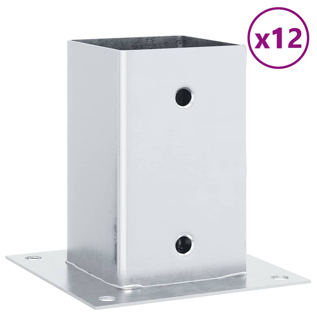 vidaXL Post Bases Square 12 pcs Silver 81x81 mm Galvanised Steel 2