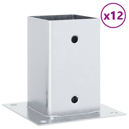 vidaXL Post Bases Square 12 pcs Silver 81x81 mm Galvanised Steel 2