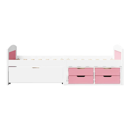 Day Bed with 5 Drawers without Mattress "IRUN" 90x200 cm White and pink