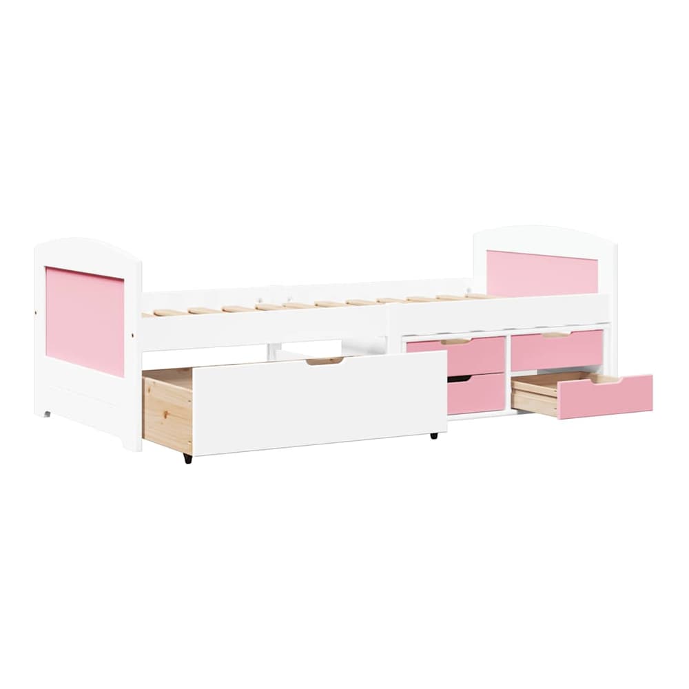 Day Bed with 5 Drawers without Mattress "IRUN" 90x200 cm White and pink