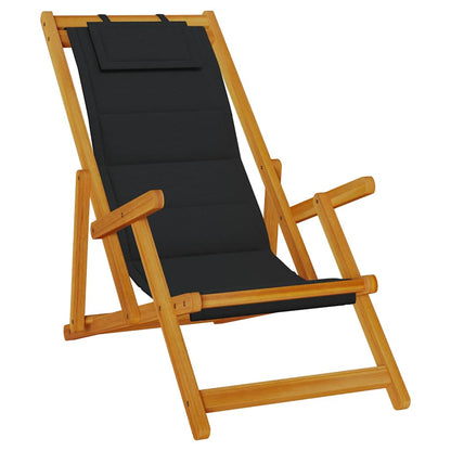 vidaXL Folding Chair with Armrests Black Acacia Wood & Textilene 2