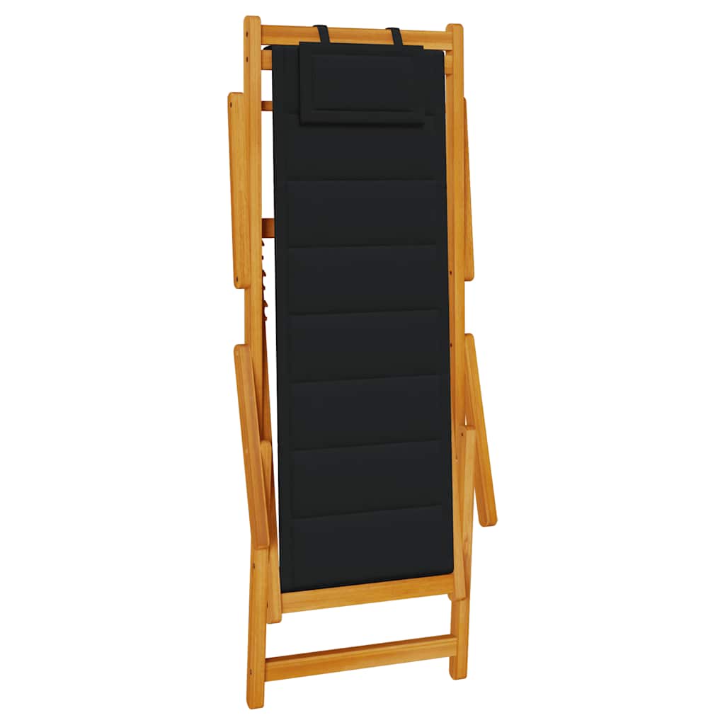 vidaXL Folding Chair with Armrests Black Acacia Wood & Textilene 4