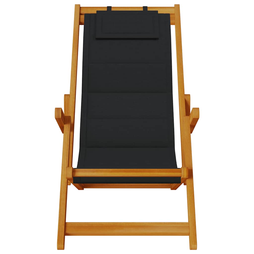 vidaXL Folding Chair with Armrests Black Acacia Wood & Textilene 5