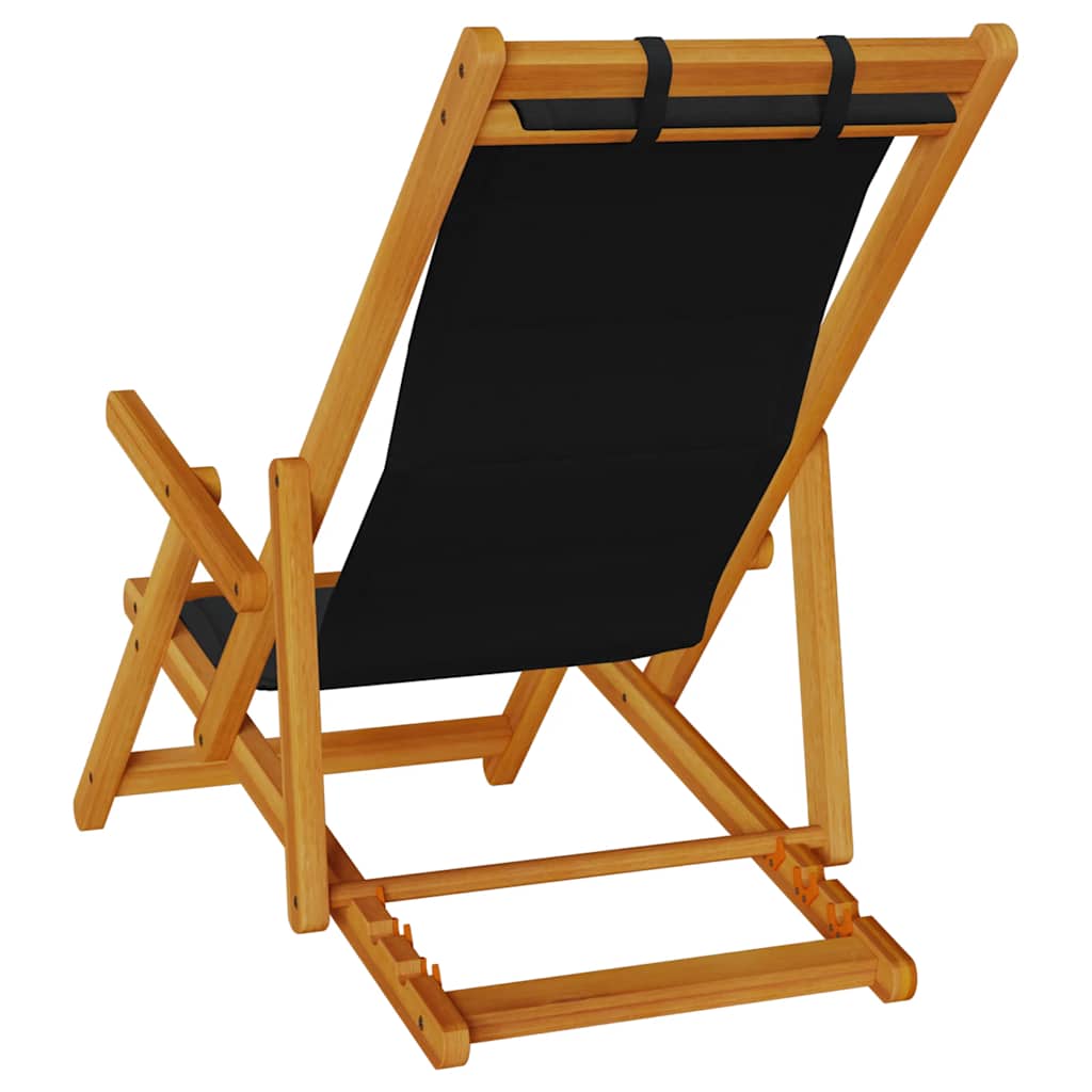 vidaXL Folding Chair with Armrests Black Acacia Wood & Textilene 6