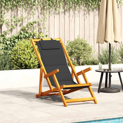 vidaXL Folding Chair with Armrests Black Acacia Wood & Textilene 1