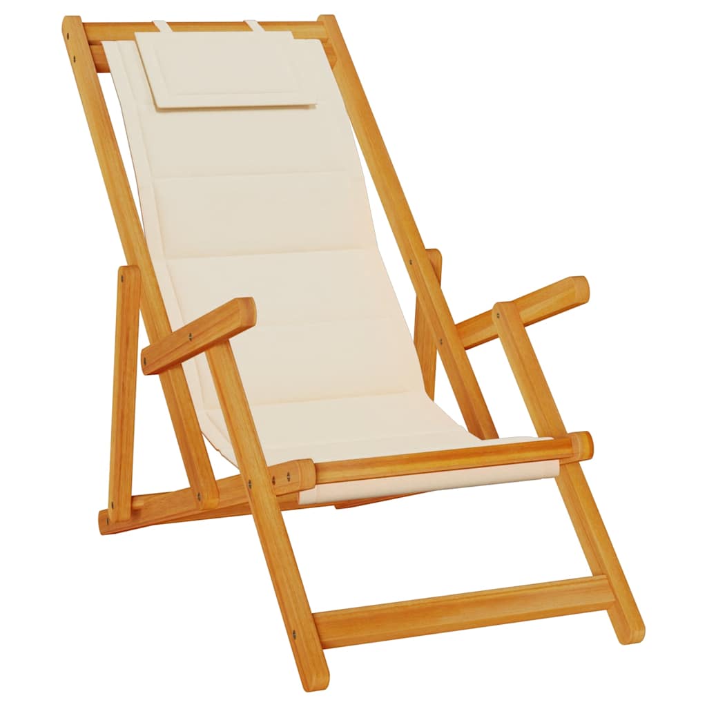 Beach Chair Brown Solid Acacia Wood Cream