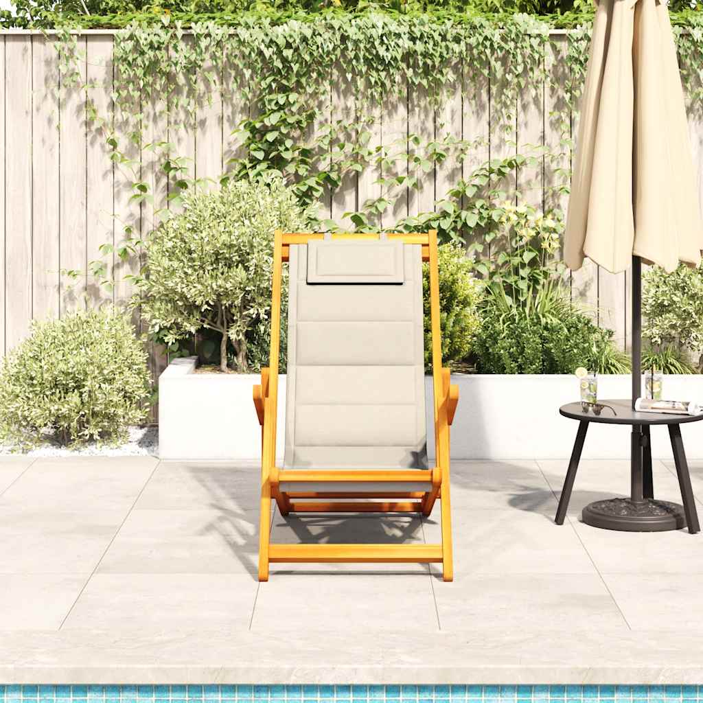 Beach Chair Brown Solid Acacia Wood Cream
