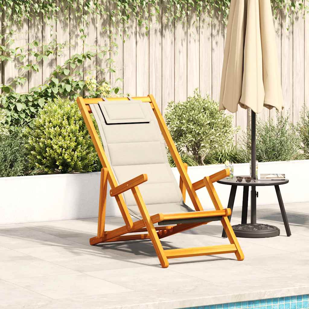Beach Chair Brown Solid Acacia Wood Cream