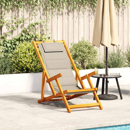 vidaXL Folding Chair with Armrests Taupe Acacia Wood & Textilene 1
