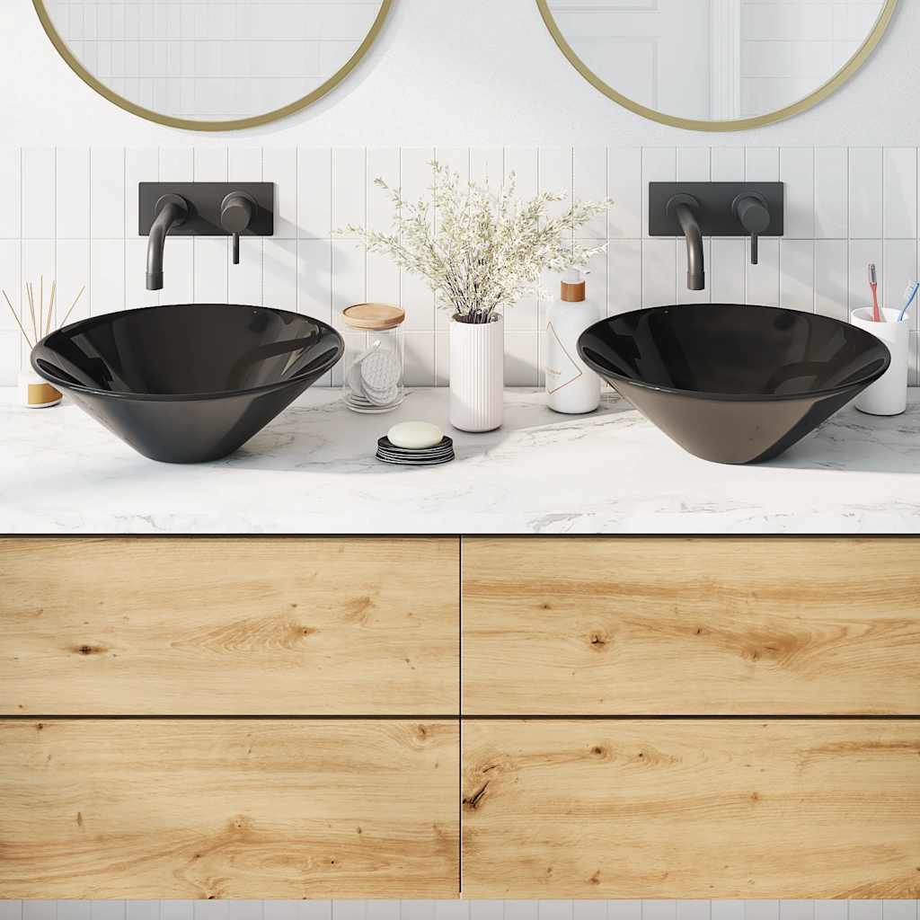 vidaXL Wash Basins 2 pcs Gloss Black Ø42x14 cm Ceramic 1