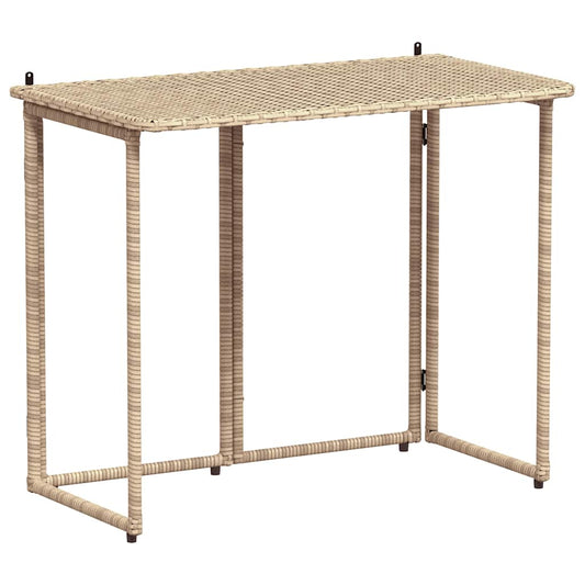 Folding Garden Table 90x51x75 cm Poly Rattan Beige