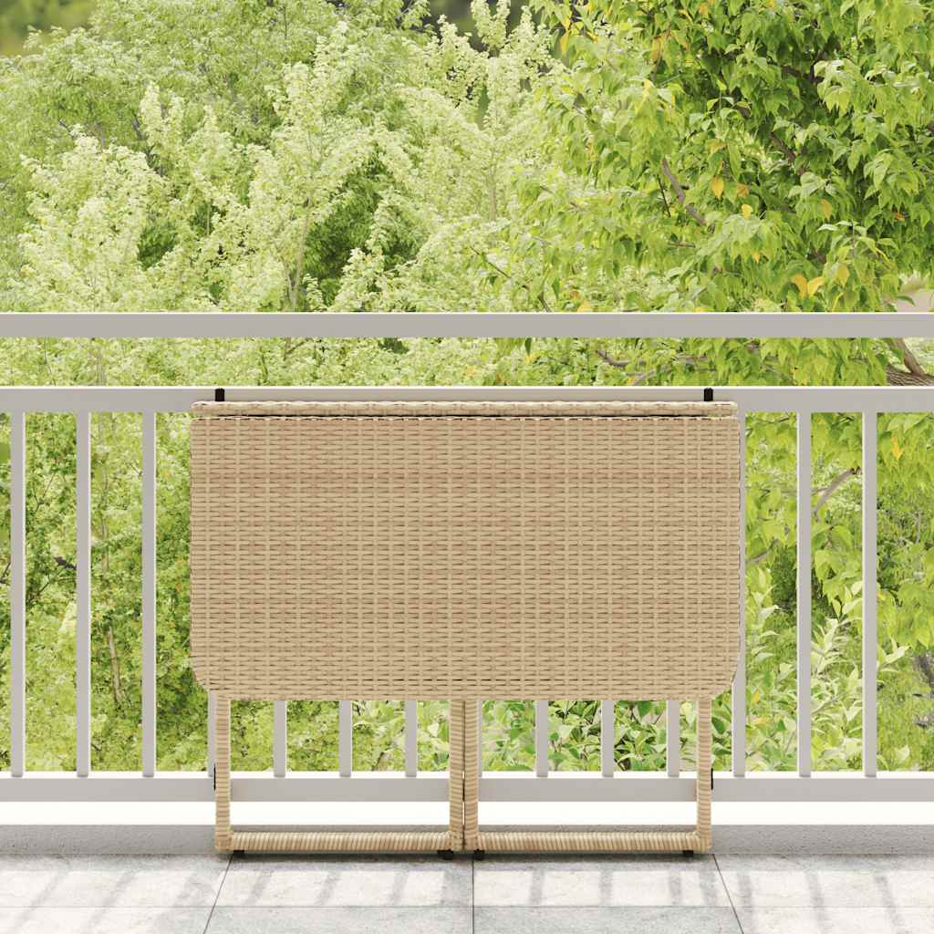 Folding Garden Table 90x51x75 cm Poly Rattan Beige