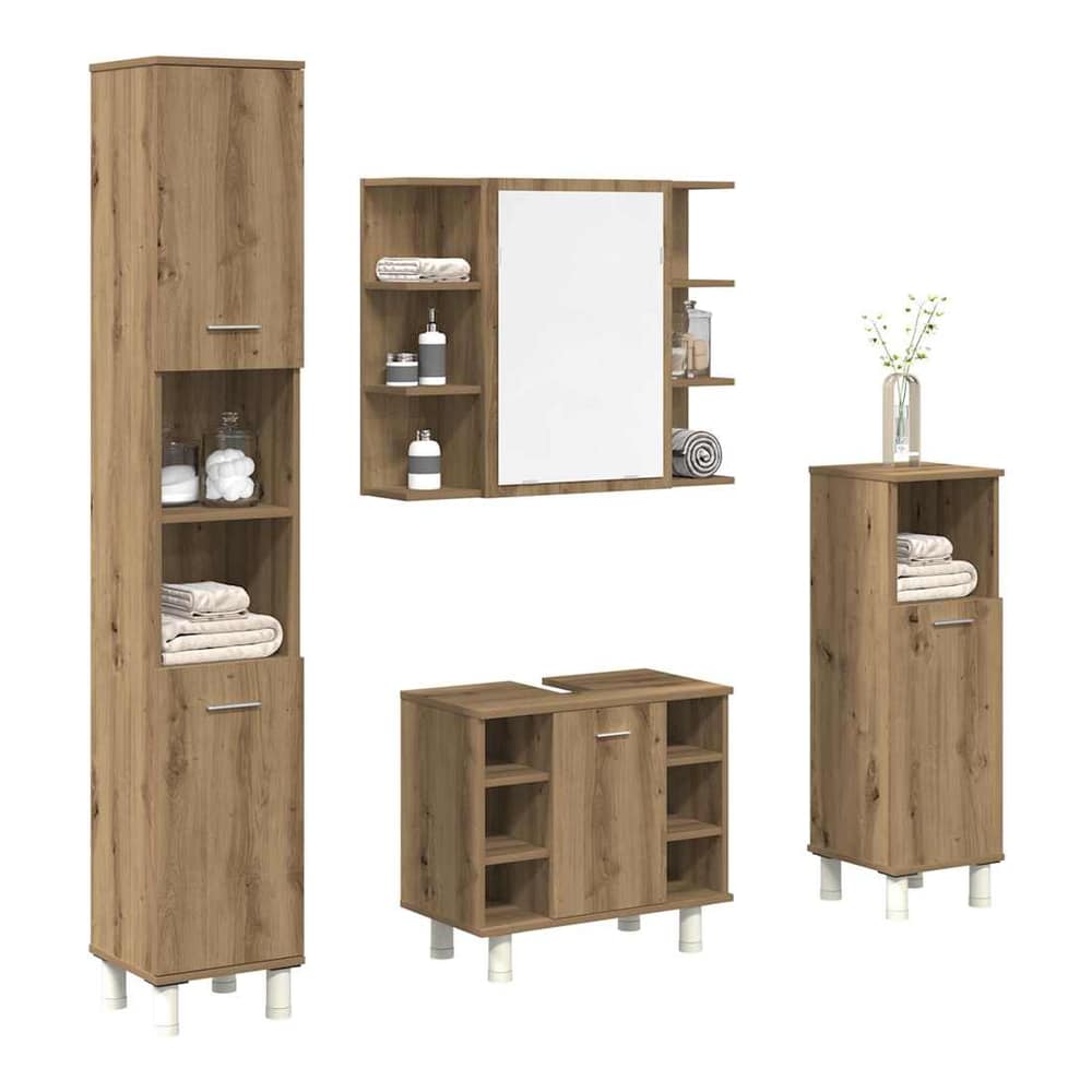 4 Piece Bathroom Furniture Set Engineered Wood Artisan oak