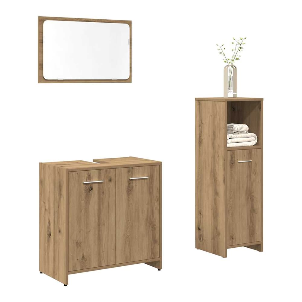 3 Piece Bathroom Furniture Set Engineered Wood Artisan oak
