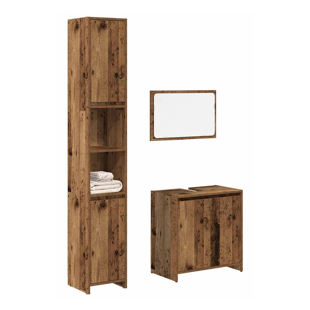 3 Piece Bathroom Furniture Set Engineered Wood Old wood