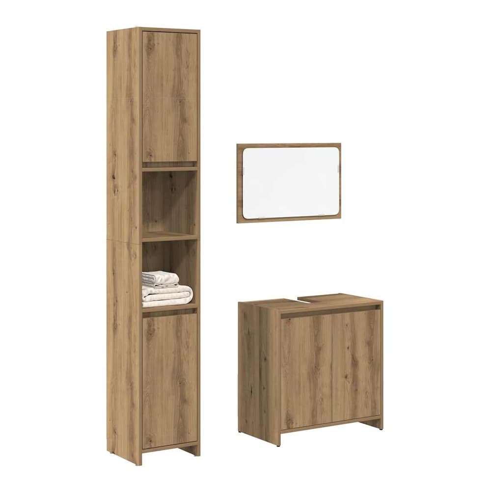 3 Piece Bathroom Furniture Set Engineered Wood Artisan oak