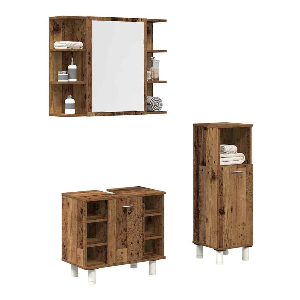 3 Piece Bathroom Furniture Set Engineered Wood Old wood