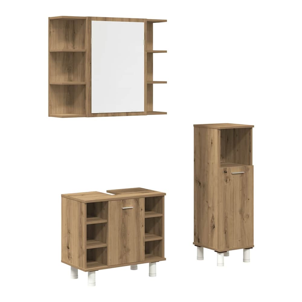 3 Piece Bathroom Furniture Set Engineered Wood Artisan oak