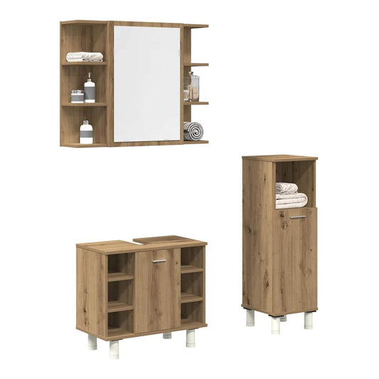 3 Piece Bathroom Furniture Set Engineered Wood Artisan oak