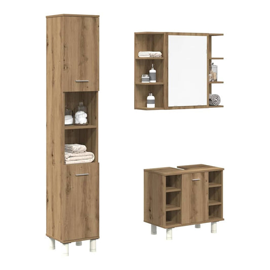 3 Piece Bathroom Furniture Set Engineered Wood Artisan oak