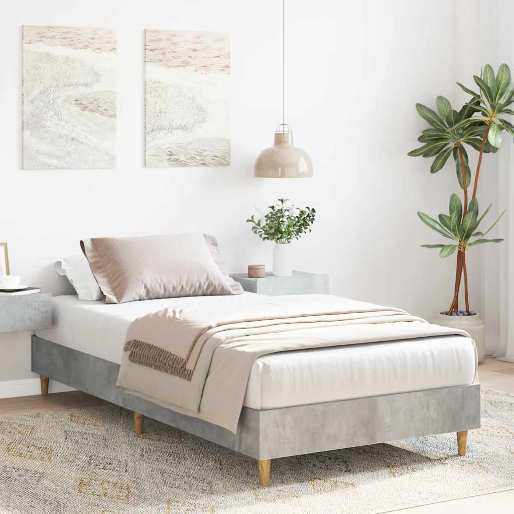 vidaXL Bed Frame No Mattress Concrete Grey 100x200 cm Engineered Wood 3