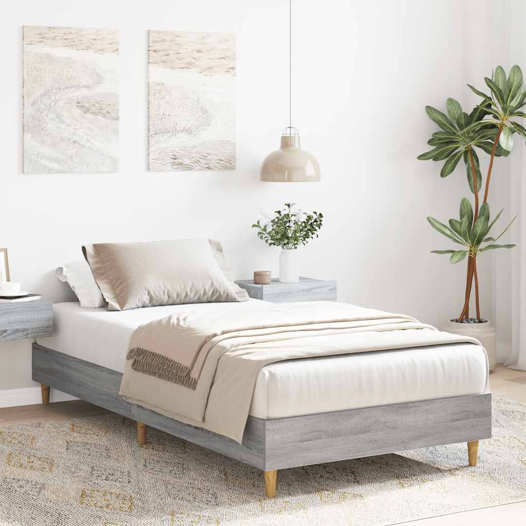vidaXL Bed Frame No Mattress Grey Sonoma 100x200 cm Engineered Wood 3
