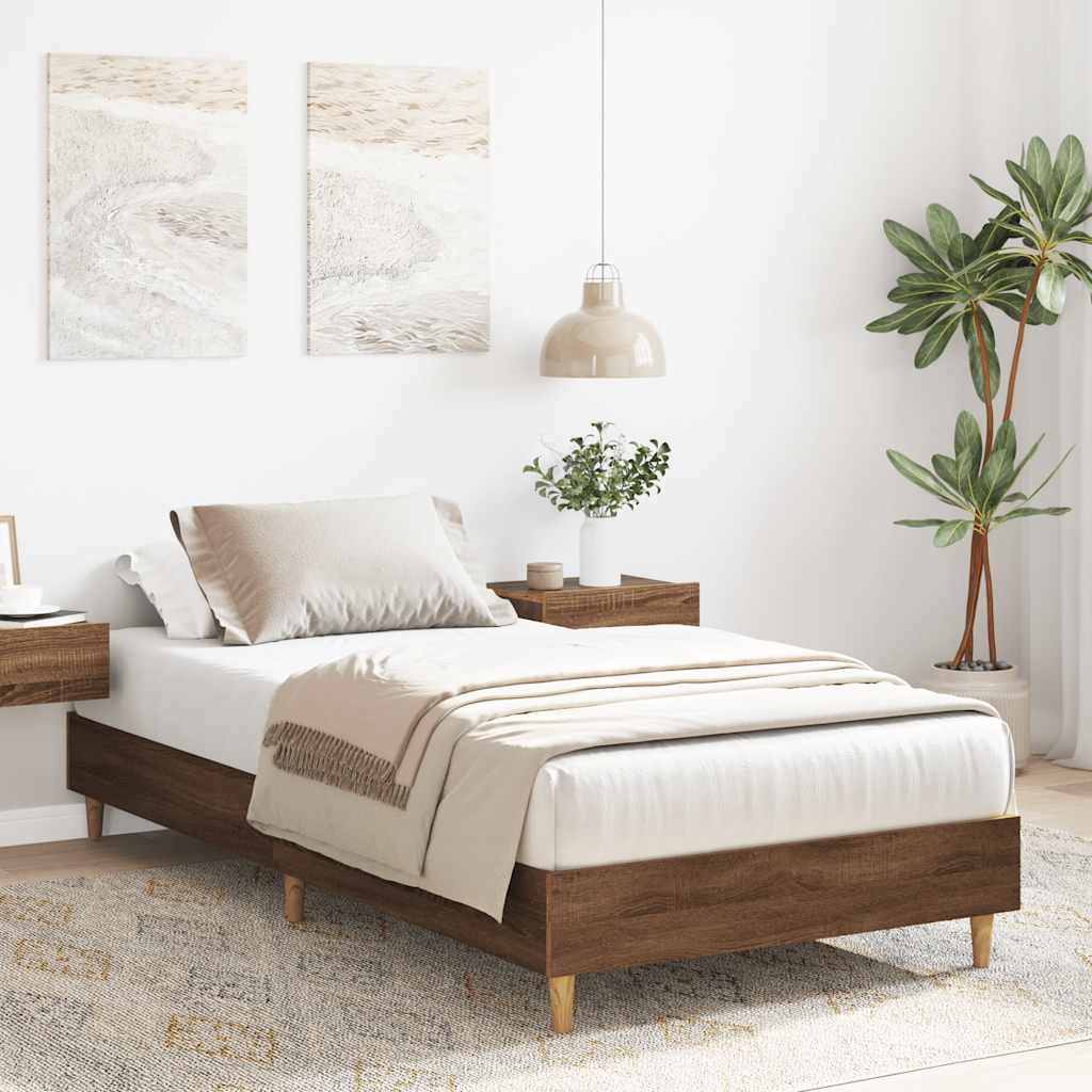 Bed Frame No Mattress Engineered Wood Brown oak 100 x 200 cm