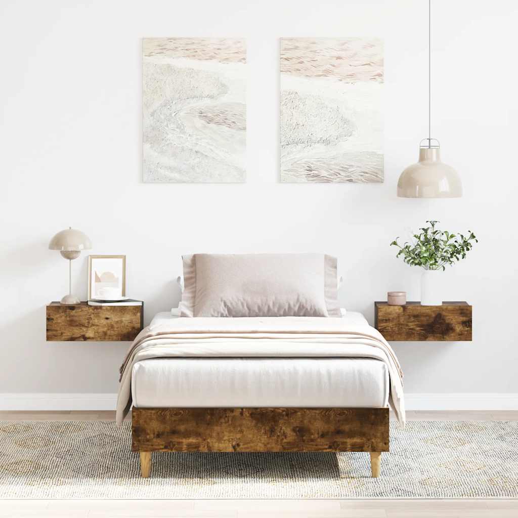 vidaXL Bed Frame No Mattress Smoked Oak 90x200 cm Engineered Wood 1