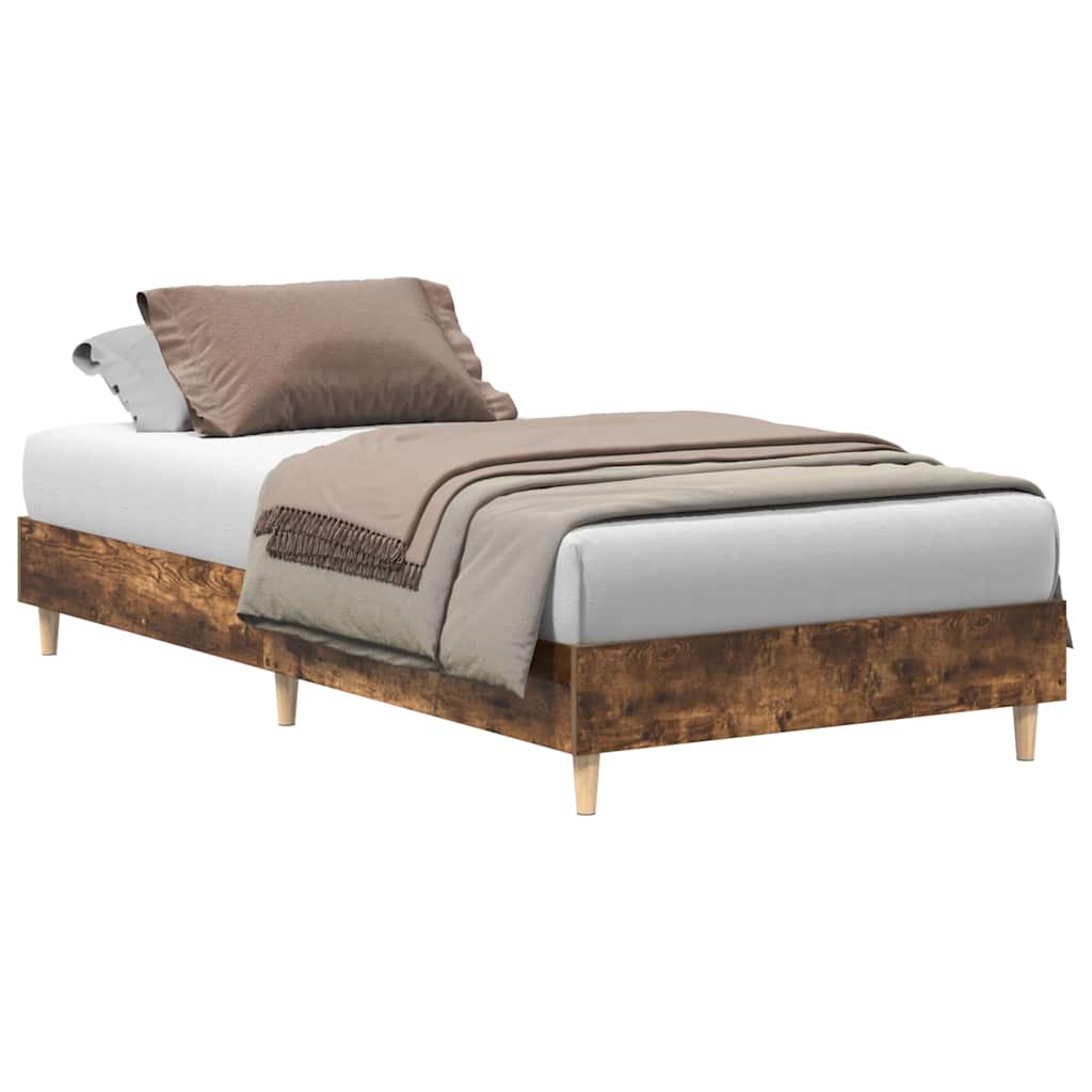 vidaXL Bed Frame No Mattress Smoked Oak 75x190 cm Small Single Engineered Wood 2