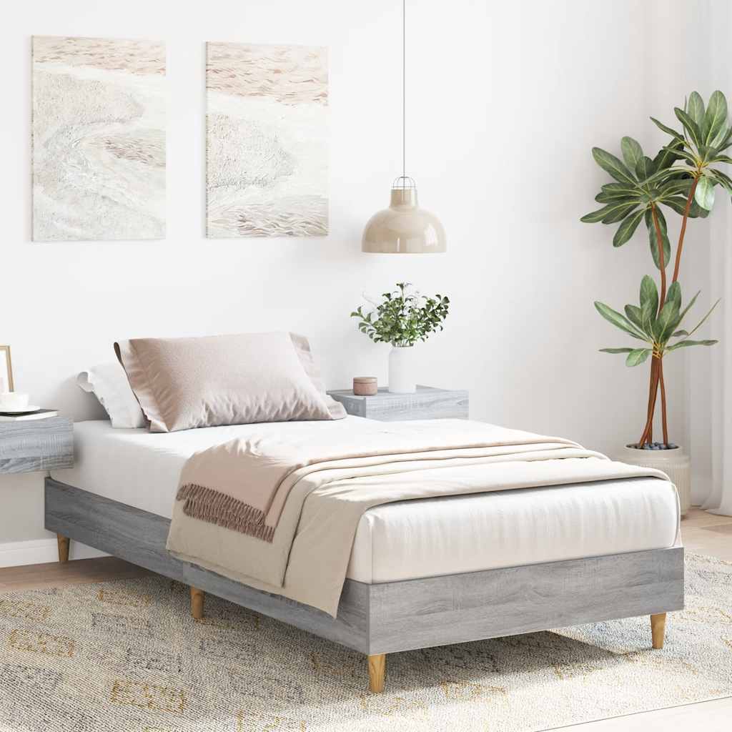 vidaXL Bed Frame No Mattress Grey Sonoma 75x190 cm Small Single Engineered Wood 3