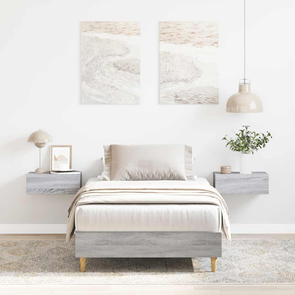 vidaXL Bed Frame No Mattress Grey Sonoma 75x190 cm Small Single Engineered Wood 1