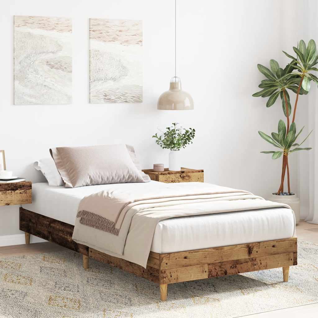 vidaXL Bed Frame No Mattress Old Wood 75x190 cm Small Single Engineered Wood 3