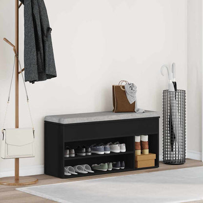 vidaXL Shoe Bench Black 102x30.5x45 cm Engineered Wood 3