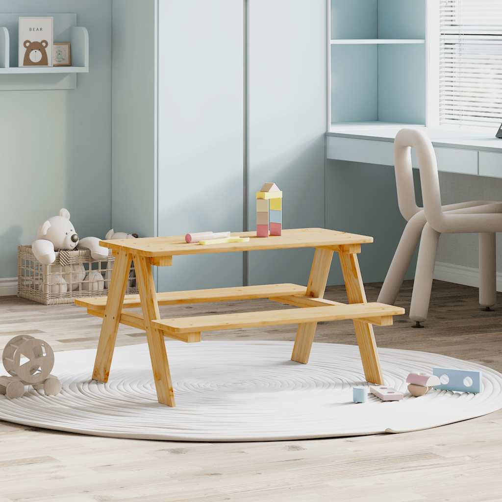 vidaXL Children's Table with Benches IRUN 90x79.5x50 cm Solid Wood 1