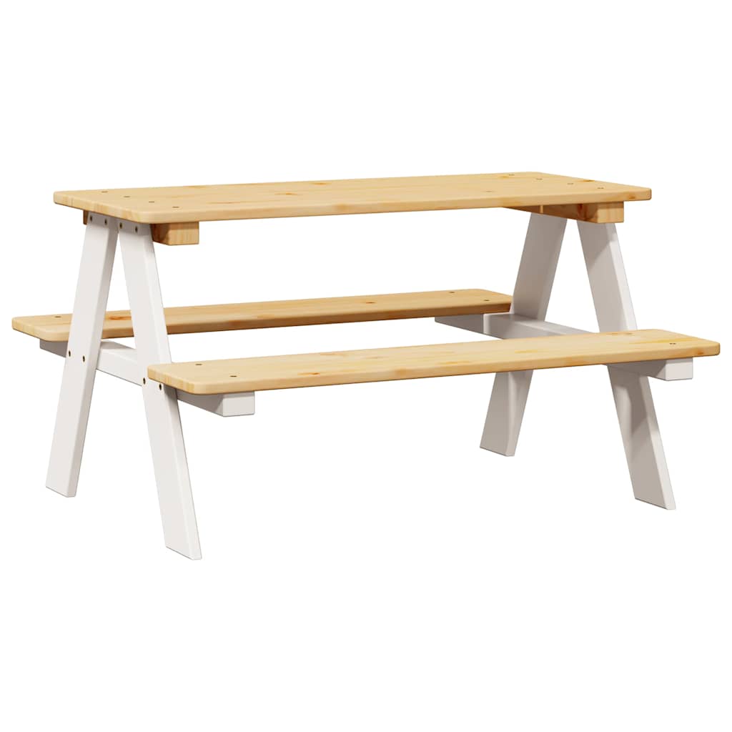 vidaXL Children's Table with Benches IRUN White 90x79.5x50cm Solid Wood 2