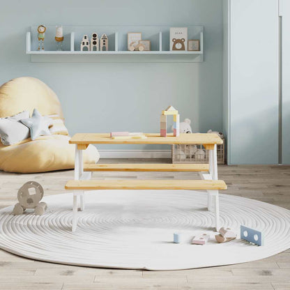 vidaXL Children's Table with Benches IRUN White 90x79.5x50cm Solid Wood 3