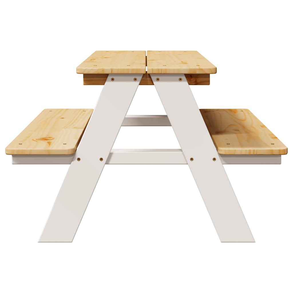 vidaXL Children's Table with Benches IRUN White 90x79.5x50cm Solid Wood 5