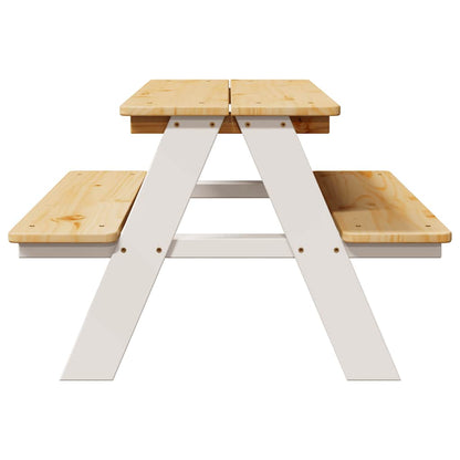 vidaXL Children's Table with Benches IRUN White 90x79.5x50cm Solid Wood 5