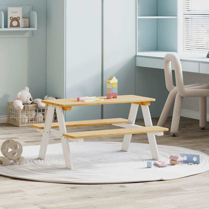vidaXL Children's Table with Benches IRUN White 90x79.5x50cm Solid Wood 1