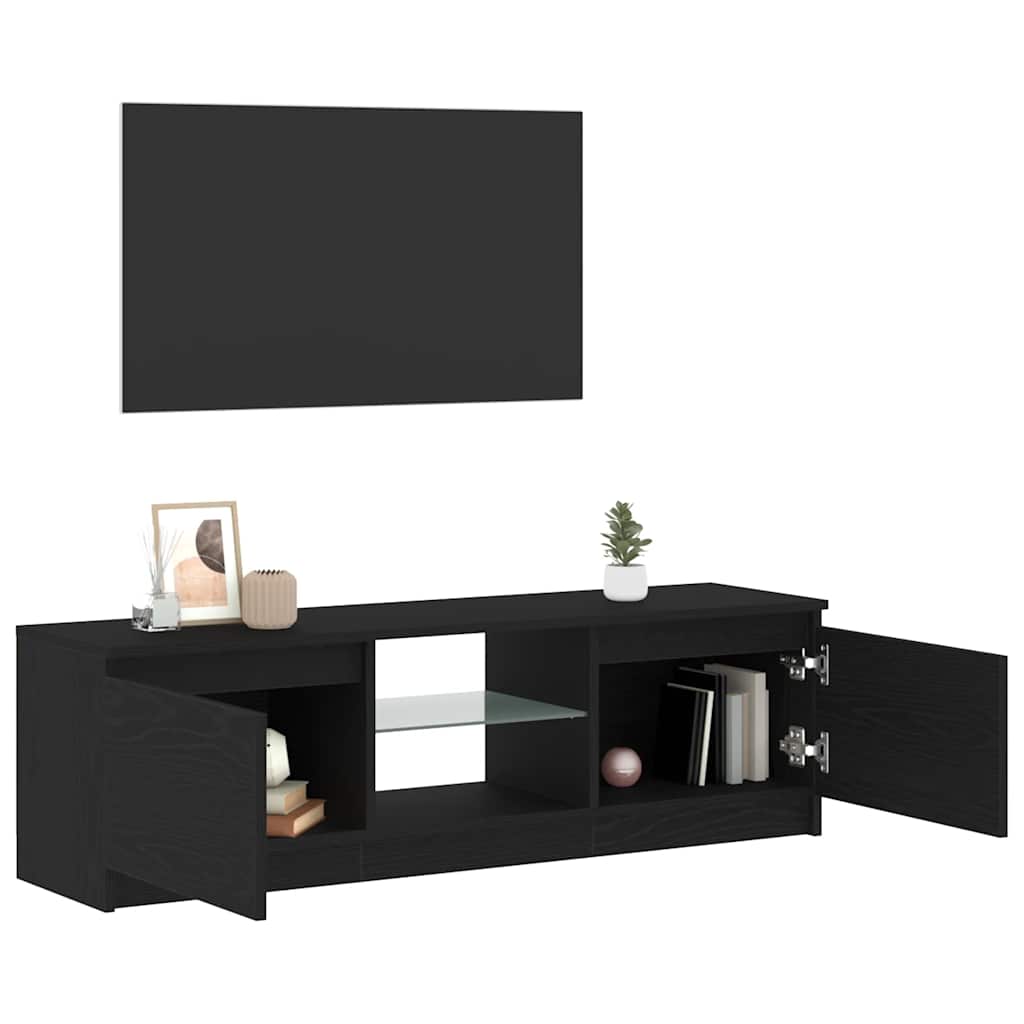 vidaXL TV Cabinet with LED Lights Black Oak 120x30x36 cm Engineered Wood 5