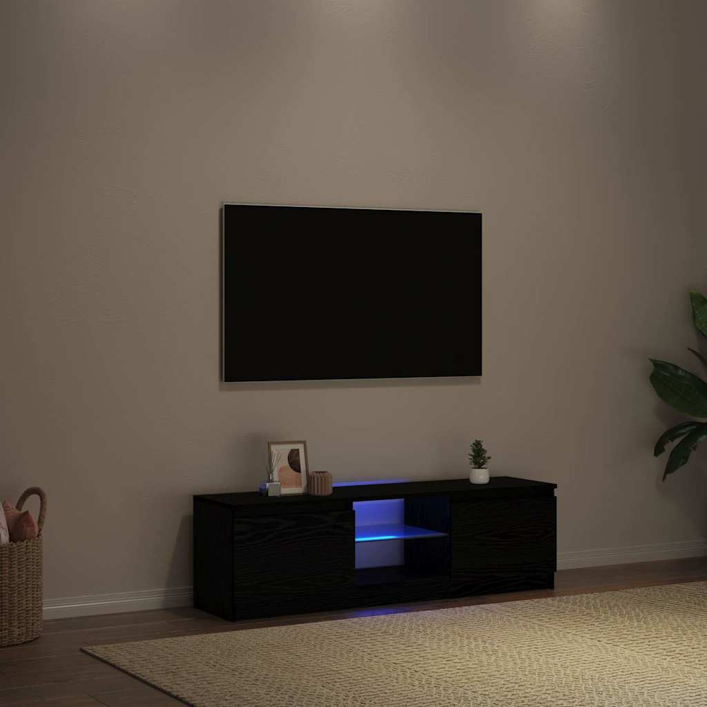 vidaXL TV Cabinet with LED Lights Black Oak 120x30x36 cm Engineered Wood 1