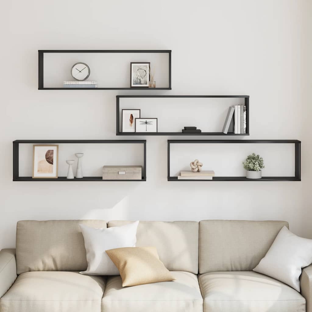 vidaXL Wall Cube Shelves 4 pcs Black Oak 100x15x30 cm Engineered Wood 3