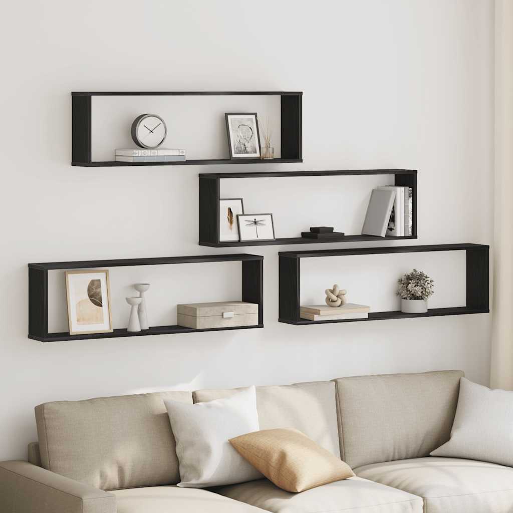 vidaXL Wall Cube Shelves 4 pcs Black Oak 100x15x30 cm Engineered Wood 1