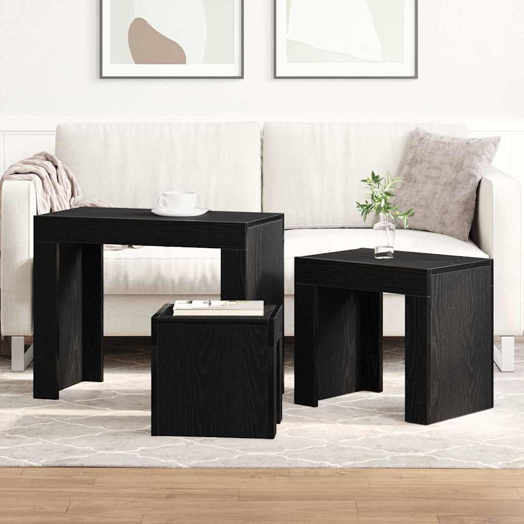 vidaXL Nesting Tables 3 pcs Black Oak 61 x 30 x 50 cm Engineered Wood 4